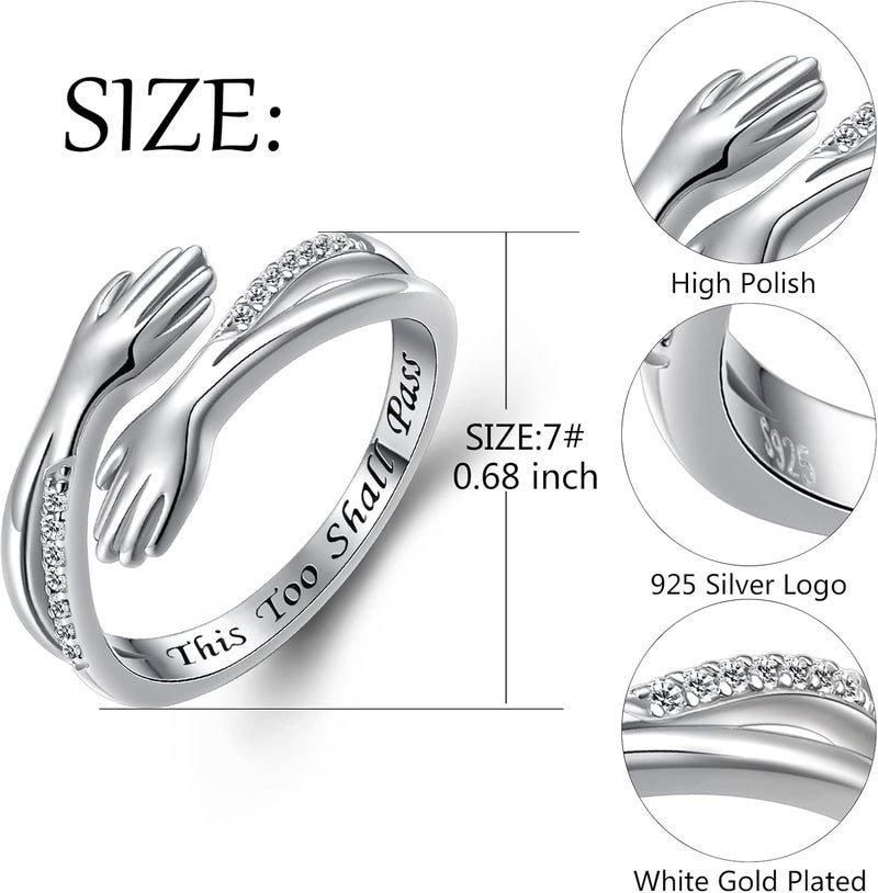 Yearace Hug Ring, S925 Sterling Silver Hug Rings for Women Girl, Hugging Hand Open Promise Ring, Mothers Day Valentine's Day Birthday Gifts - Image 4